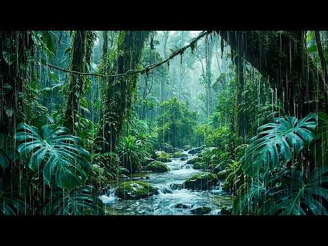 No Ads. Sleep Soundly to Peaceful Sounds of Heavy Rain & Gentle Forest Stream | ASMR Nature Sound