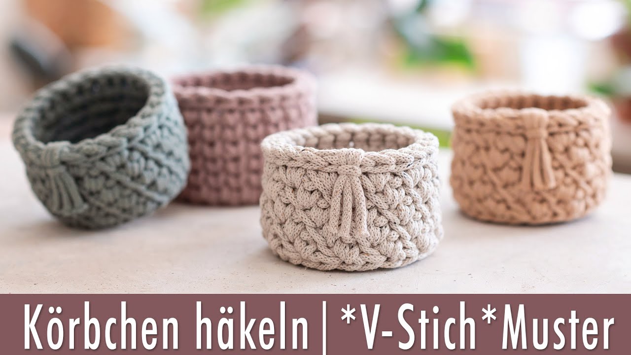 Kleines Körbchen häkeln | V-Stick | Strickoptik Alternative