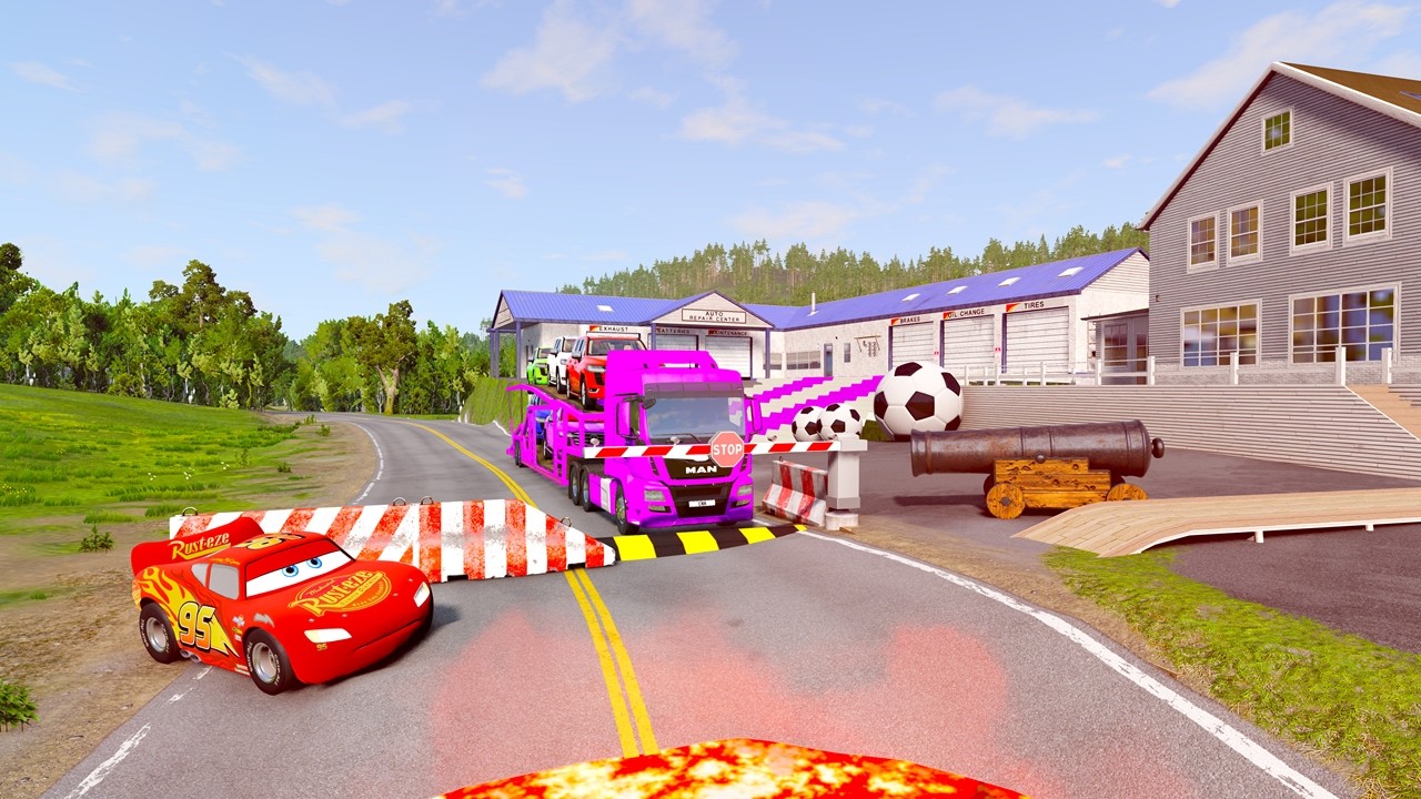 Flatbed Truck McQueen | Transportation with Truck - Pothole vs Car #41 | BeamNG.Drive Gameplay