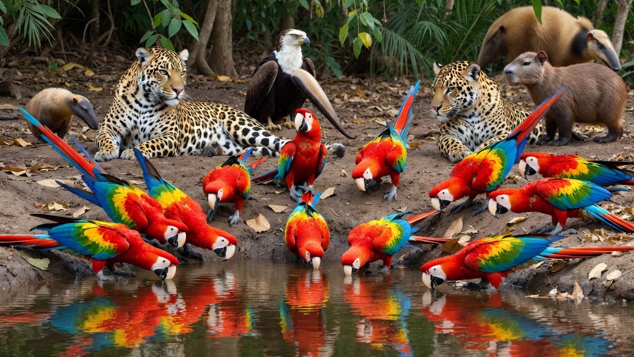 CENA RARA: Animais Silvestres se Reúnem Nesse Pequeno Ponto de Água