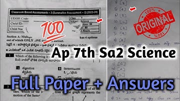 💯Ap 7th class Science Sa2 real full question paper 2024|7th Sa2 science real paper and answers 2024