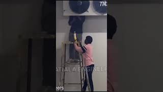Boys are Join Copper Pipe from Condensing unit to Evaporator unit..#mapple #gas #cylinder #yellow