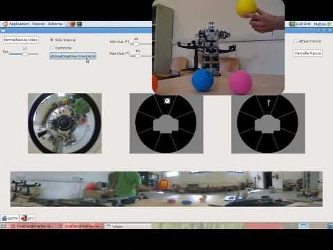 The robot recognizes the ball and points it with its arms or walk towards it. Real time color segmentation, blob detection, size and shape check. The robot is a Kondo KHR-1HV. Code is writing using C++, OpenCV and gtkmm. Matteo Finotto, Computer Science & Information Engineering, University of Padua. IAS-Lab - UniversitÃ  degli Studi di Padova. IT+Robotics srl, Spin-off dell'UniversitÃ  degli Studi di Padova IT+Robotics - Humanoid Robots - www.it-robotics.it IT+Robotics - Omnidirectional Vision - www.it-robotics.it