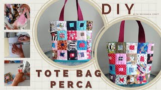 DIY FABRIC SCRAP TOTE BAG | Tote Bag Kain Perca | Membuat Pola Paper Piecing Cabin Log