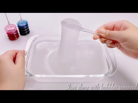 【ASMR】✨クリアアップしたアイシースライムを着色する💜💙【音フェチ】Icee slime with bubbles removed 거품이 제거 된 아이스 슬라임