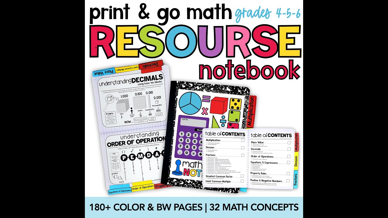 PRINT &amp; GO Math Resource Notebook for Student Grades 4-5-6 - YouTube