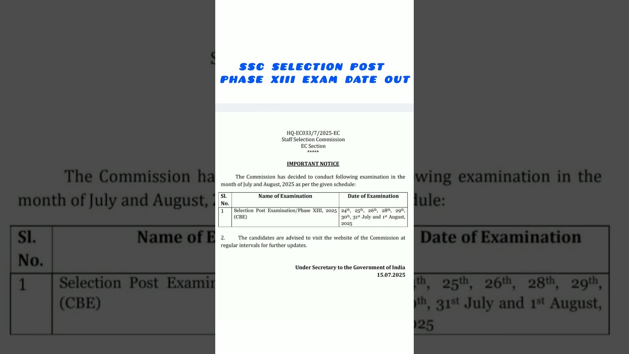 🔴ssc selection post phase xiii exam date out 