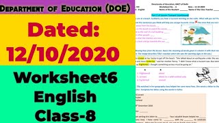 DOE Worksheet 6 Solutions | Class 8th(12 October 2020 ) English | Edu Villa Point