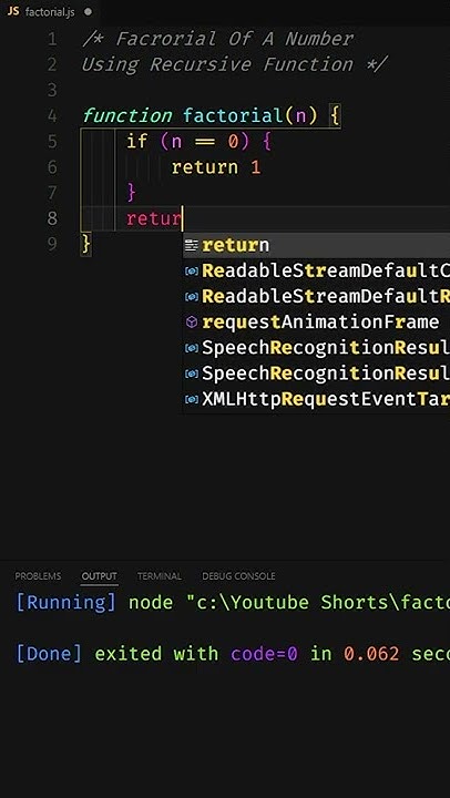 Factorial Of A Number Using Recursion in JavaScript #shorts #js # ...