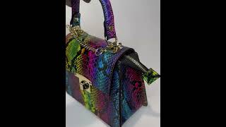 Яркая разноцветная женская сумочка сэтчел на цепочке из натуральной кожи тиснение питон