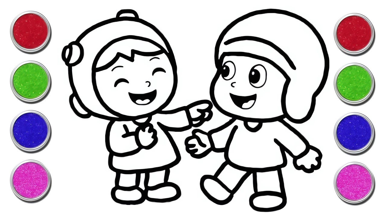 Cute pocoyo with Nina Drawing, Painting and Coloring For Kids and Toddlers_ Easy Drawing