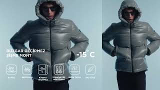 Sage Kapüşonlu %100 Kaz Tüyü Su İtici Rüzgar Geçirmez -15 Dereceye Dayanıklı Parlak Şişme Mont