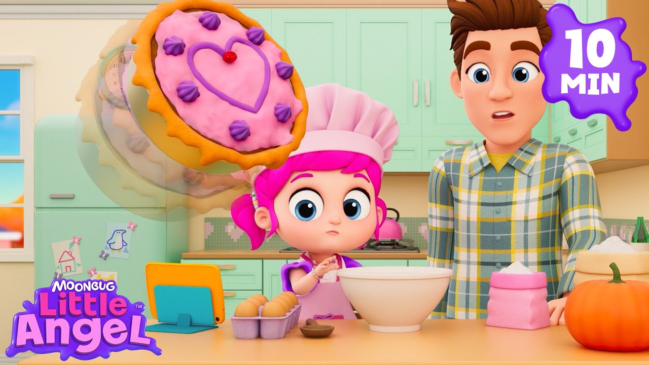 Baking with Daddy 🥧 GONE WRONG! 😱 Little Angel | Nursery Rhymes for Babies