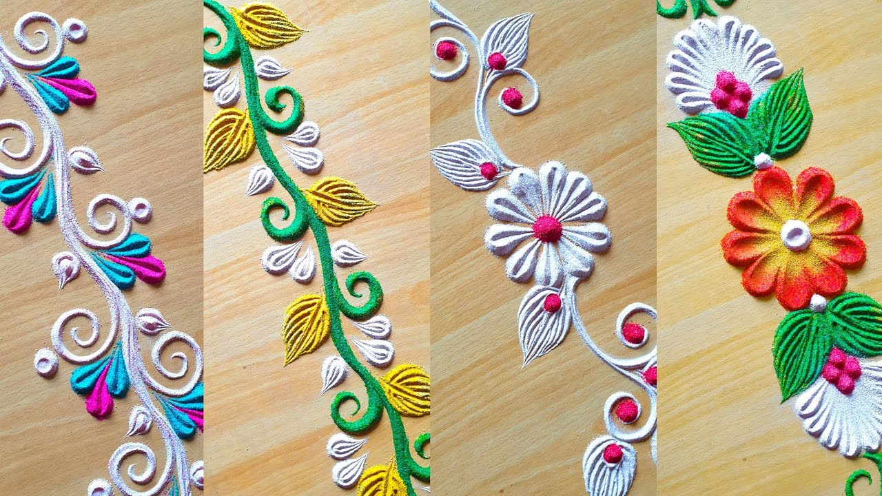 5 Simple Border Rangoli Designs | White Border Rangoli | Border Rangoli ...