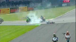 World Superbikes 2009 Monza: Massive first corner crash.