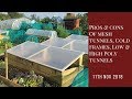 Comparing the pros and cons of: cold-frames; low and high polytunnels; greenhouses and mesh tunnels