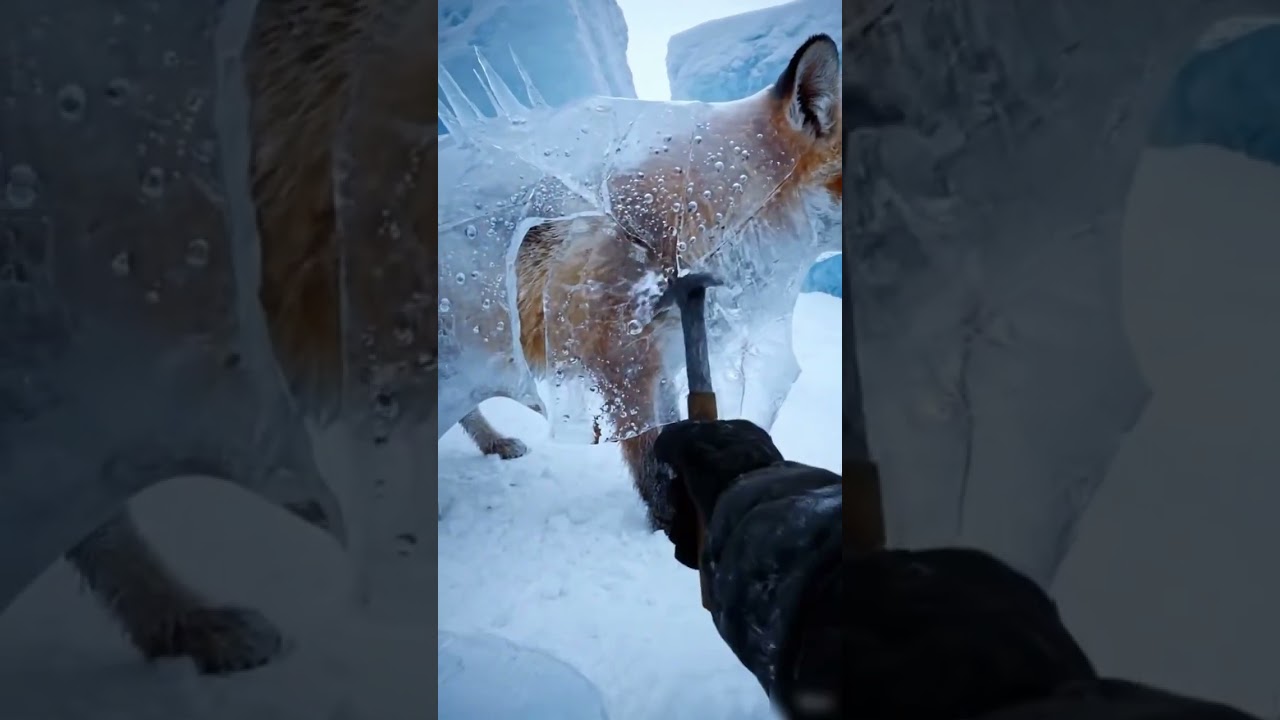 Frozen in Silence: Hyper-Realistic Fox Rescue Trapped in Ice