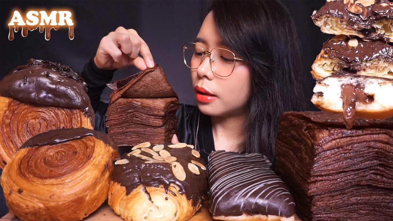 ASMR CHOCOLATE Bread & Pastry (Tissue BREAD, Donut, & Croissant CROMBOLONI) 🍫🍫 | Eating Sounds