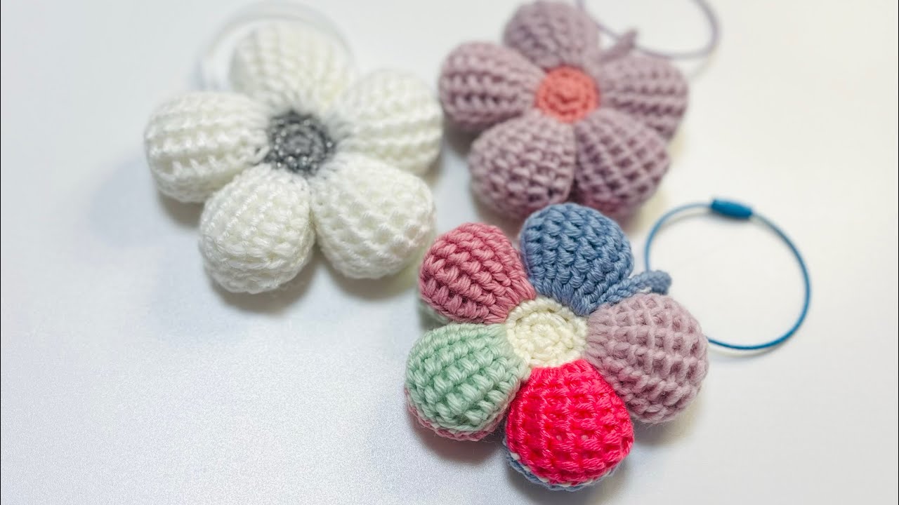 かぎ針編み　立体的な花の編み方　お飾り用