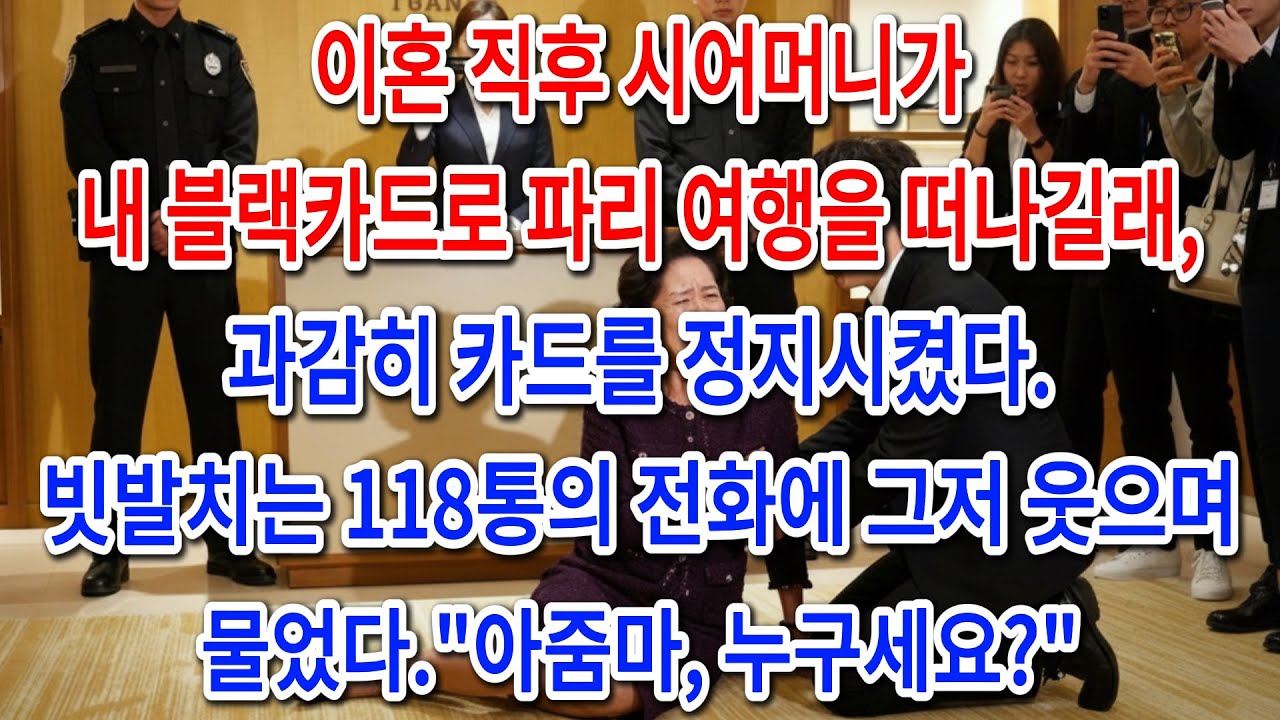 이혼 직후 시어머니가 내 블랙카드로 파리 여행을 떠나길래,과감히 카드를 정지시켰다.빗발치는 118통의 전화에 그저 웃으며 물었다.
