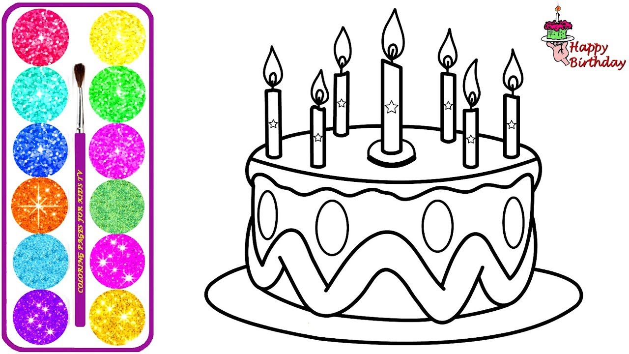 Cara Menggambar dan Mewarnai Kue ulang tahun Glitter 
