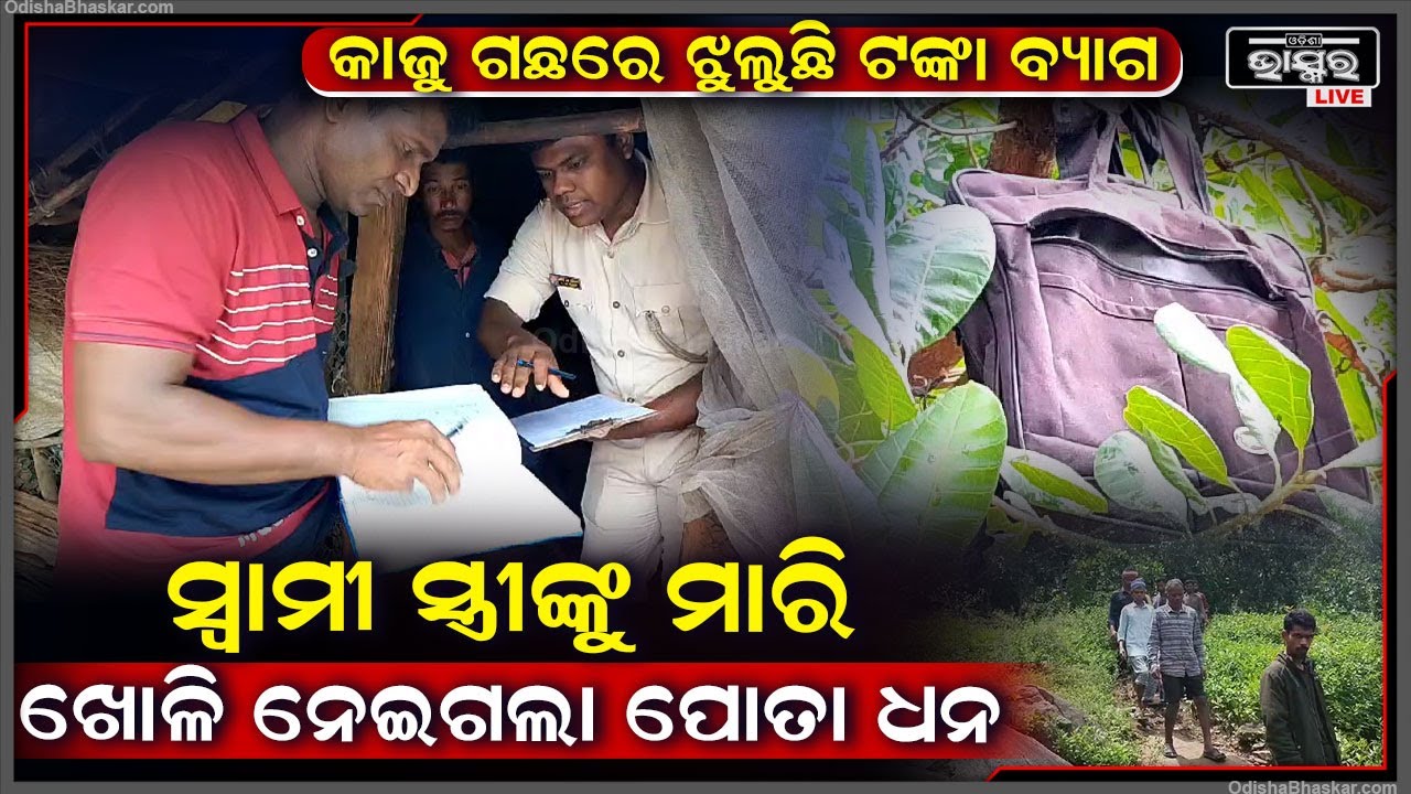 କୁଡ଼ିଆ ପାଖ କାଜୁ ଗଛରେ ଝୁଲୁଛି ଟଙ୍କା ବ୍ୟାଗ , କୁଡ଼ିଆରେ ସ୍ତ୍ରୀ ଓ ଦୁଆରେ ପଡିଛି ସ୍ୱାମୀଙ୍କ ଦେହ
