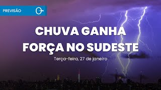 Calor e chuva forte aumentam o risco de temporais no Sudeste nesta terça | Previsão 27/01/2026