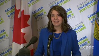 Alberta Premier Danielle Smith speaks with reporters in Ottawa – April 12, 2024