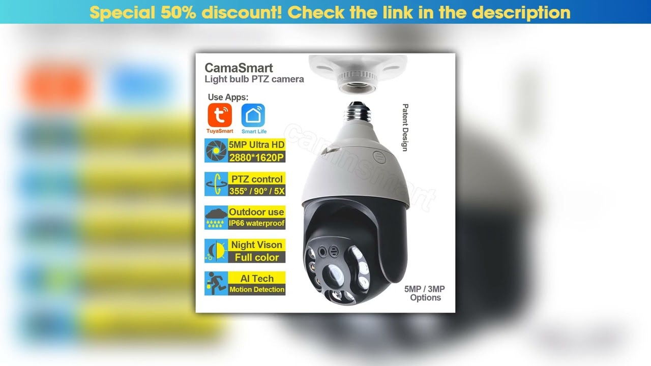 Review 5MP Tuya E27 Bulb Camera Outdoor External Wifi IP PTZ Smart Life 256G Night Vision Home Secu
