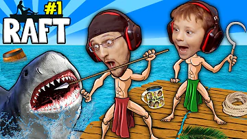 SHARK SONG on RAFT! Survival Game w/ Baby Shawn in Danger! 1st Night Minecraft? FGTEEV Gameplay/Skit