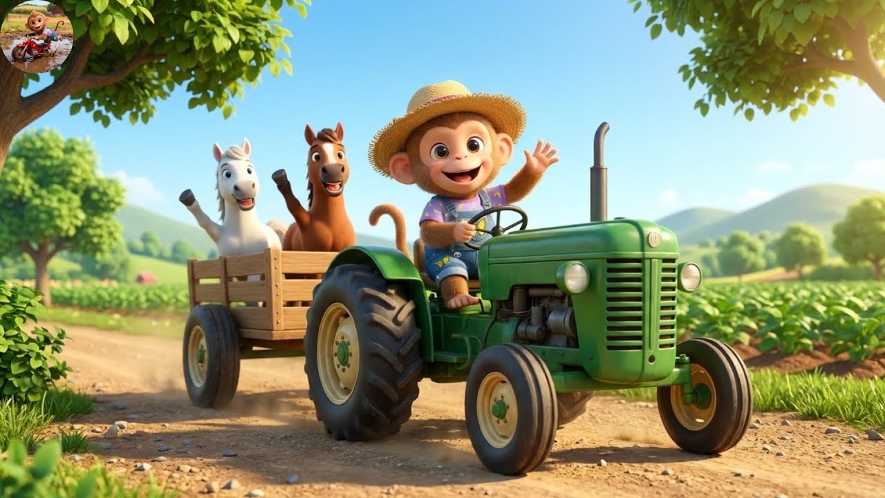 Funny Animals! Monkey Cartoon Fixes Broken Tractor Fast! 🚜😱