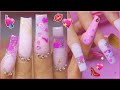 Cute Pink Vday Encapsulated Glitter Freestyle Acrylic Nails