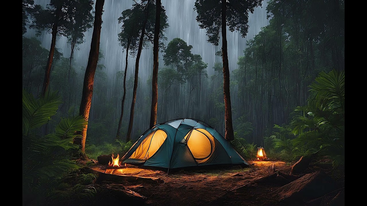 Heavy Rain on Tent in Dark Forest 🌧️ Cozy Camping Night Sounds (4 Hours)