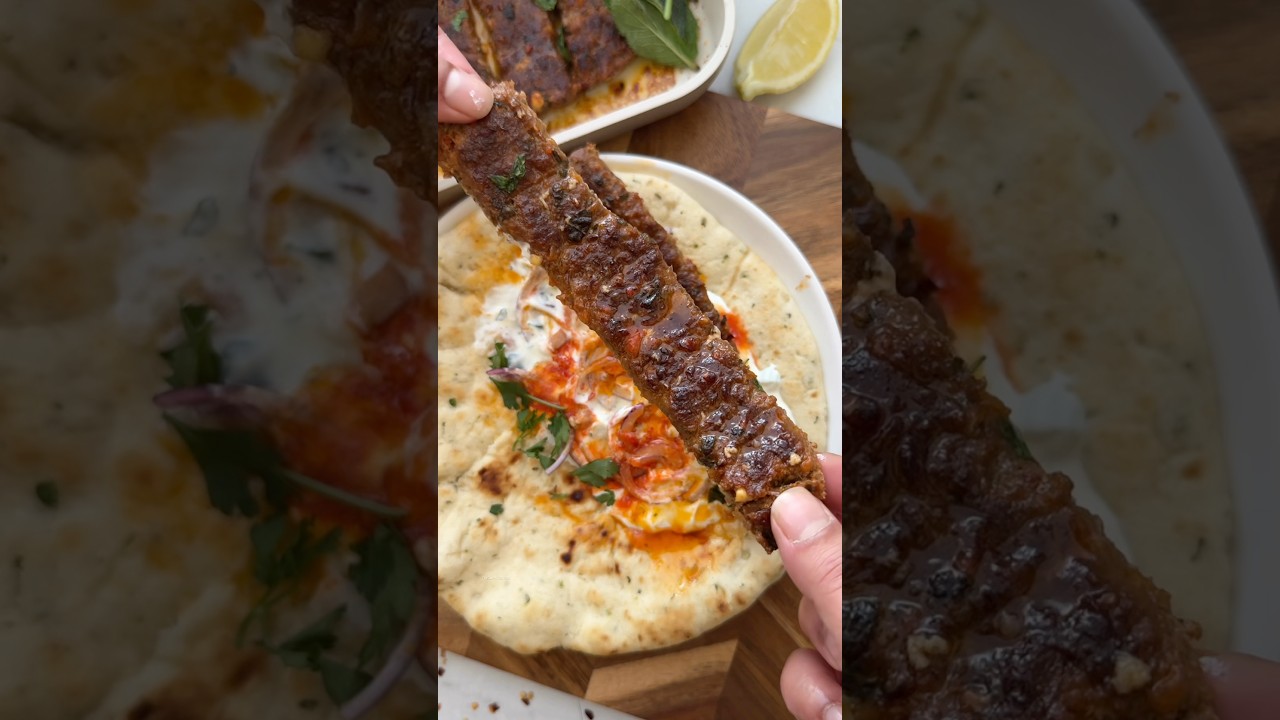 SPICY LAMB, MINT & FETA SHEET PAN KEBABS. #shorts #food #cooking #lifestyle #recipes