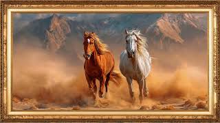 Running Horses in The Desert | Classic Vintage Gold Framed TV Art Screensaver | 4K Oil Painting screenshot 5