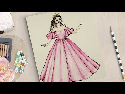 How to draw a girl with beautiful dress | تعلم كيف ترسم فستان