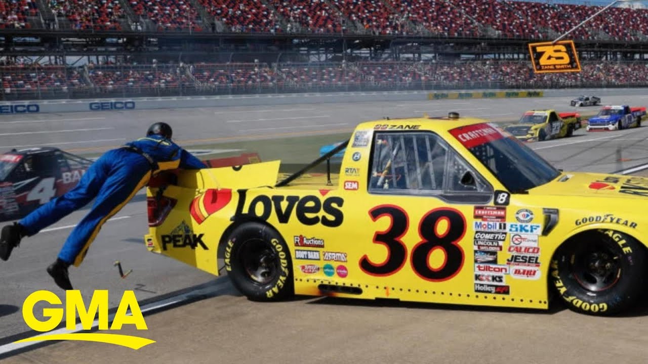 NASCAR pit crew member speaks after getting hit by race car l GMA - YouTube