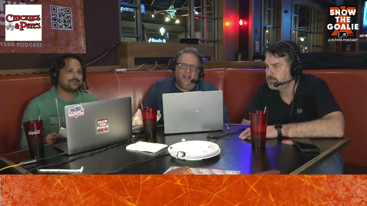 Snow The Goalie with Russ Joy, Anthony SanFilippo, and former Flyer Chris Therien