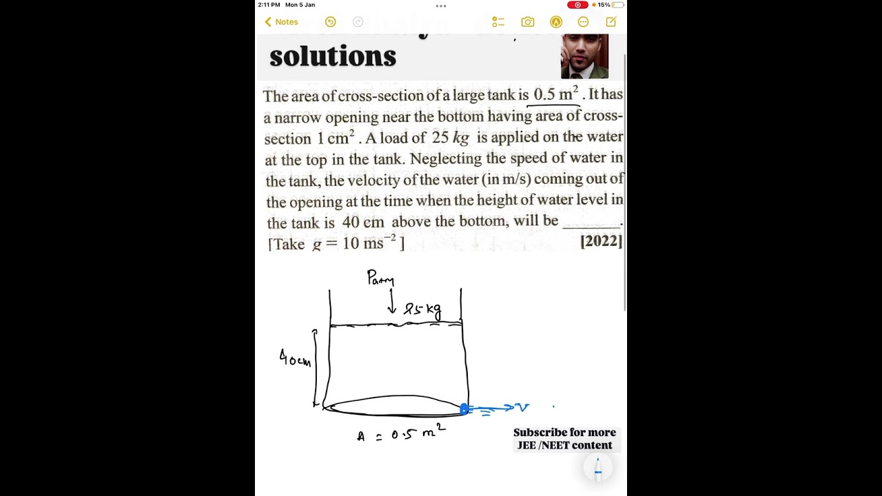 The area of cross-section of a large tank is 0.5 m2,  it has a narrow opening near the bottom having