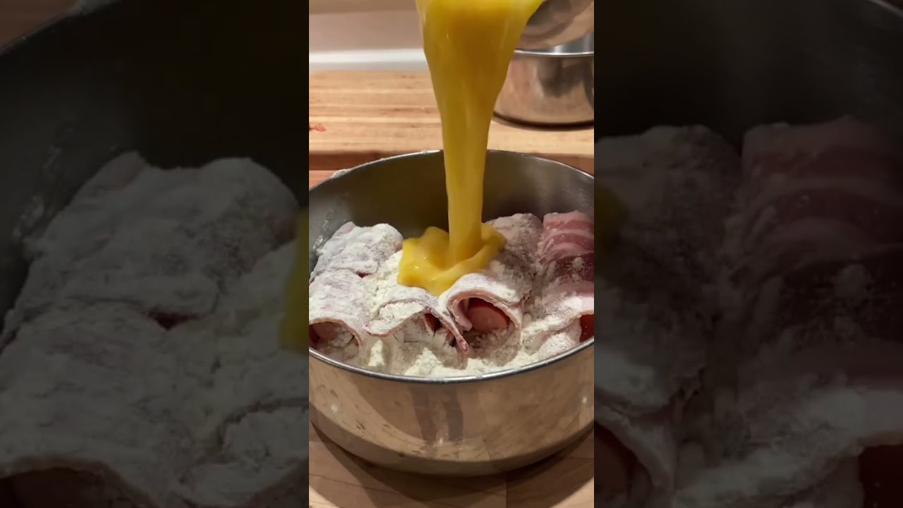 Fritierte Wurst in Bacon 🥓 und Käse 🧀 gewickelt #asmr #cookingvideo ...