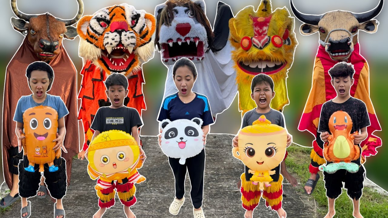 MENEMUKAN BALON KARAKTER AJAIB VICHO DAN TEMAN2NYA BERUBAH JADI BANTENGAN DAN BARONGAN 