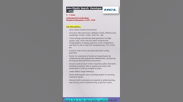 HCL | Java Elastic Search Developer | Hyderabad, Delhi, Bangalore | Full Stack #shorts #ytshorts