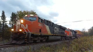 Big Extra Chicago Bound Stack Train CN 123 w/DPU Passing thru Berry Mills, NB
