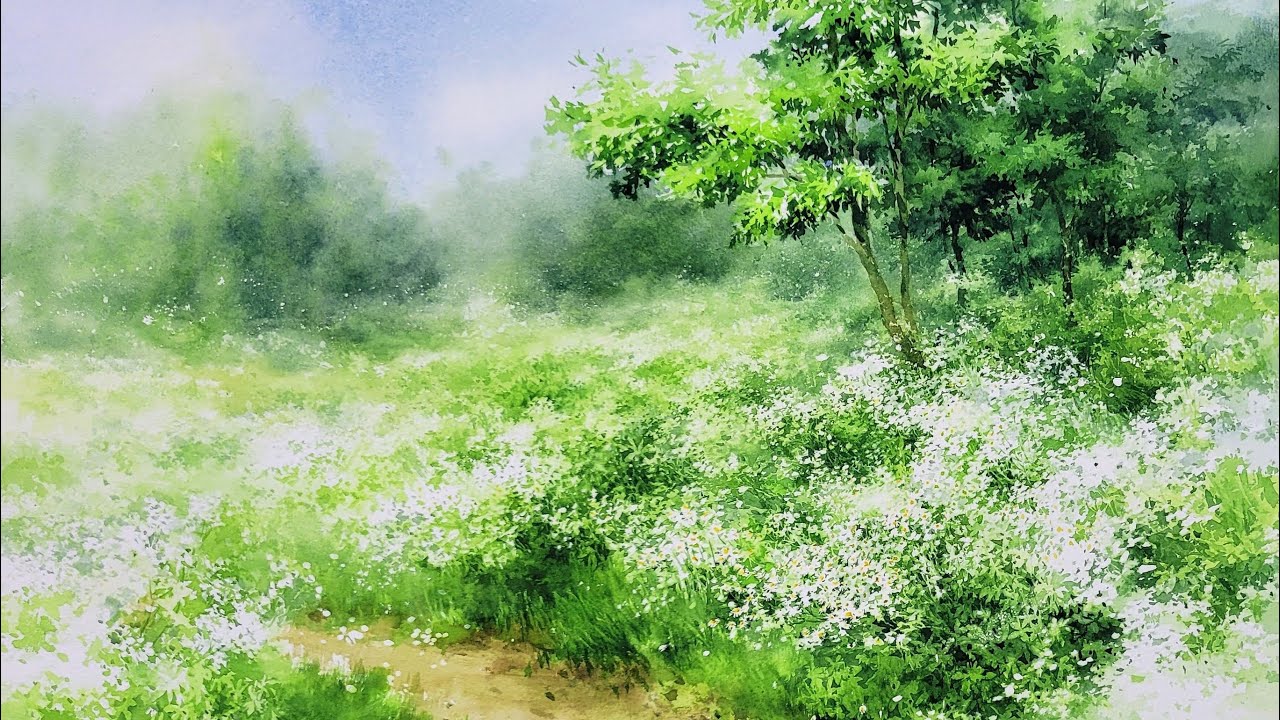 개망초가 너울대는 여름들판/수채화가 김하영/도연 /watercolor/ A summer field wavy with daisy fleabanes