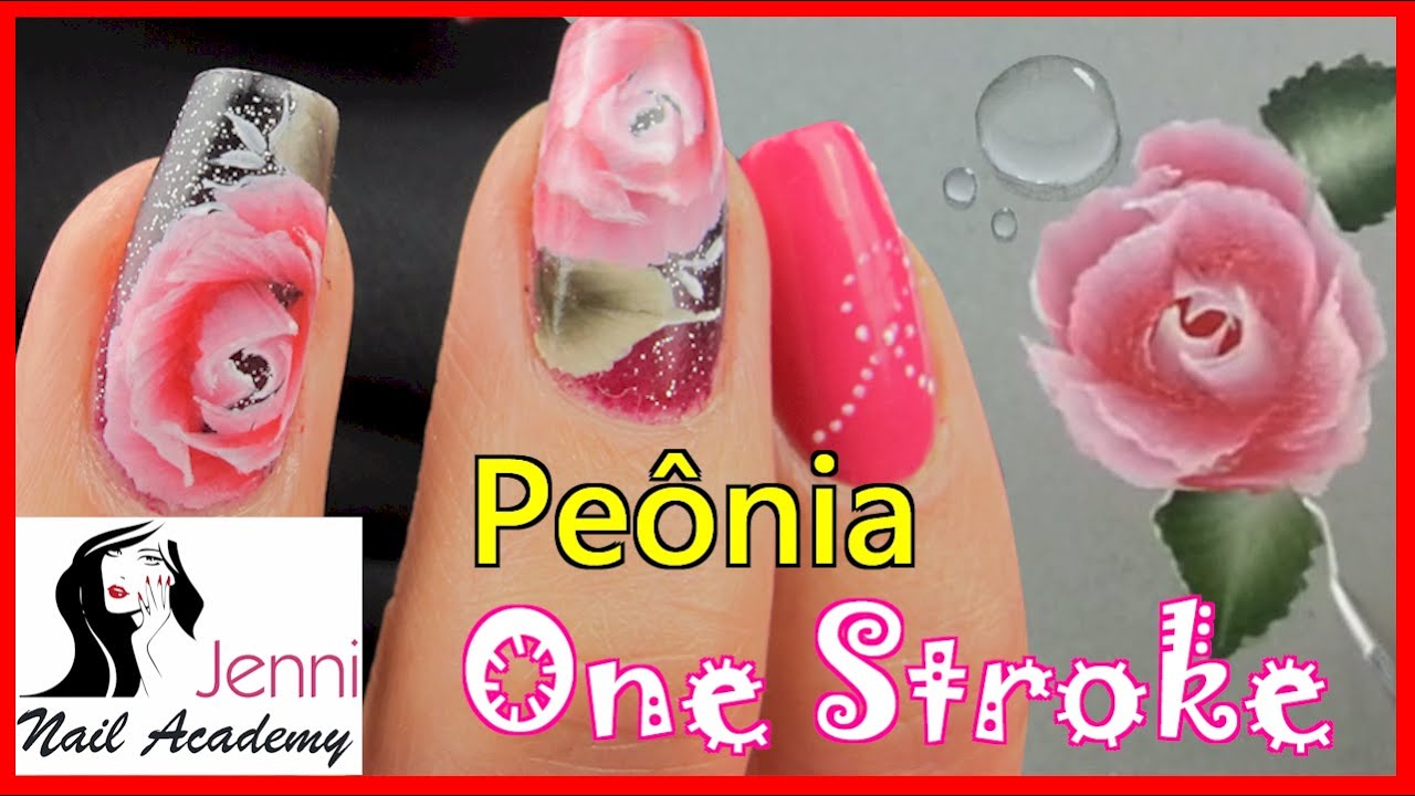 ONE STROKE - Nail Art - Unhas Decoradas - Passo a passo Flor Peonia - Parte 1