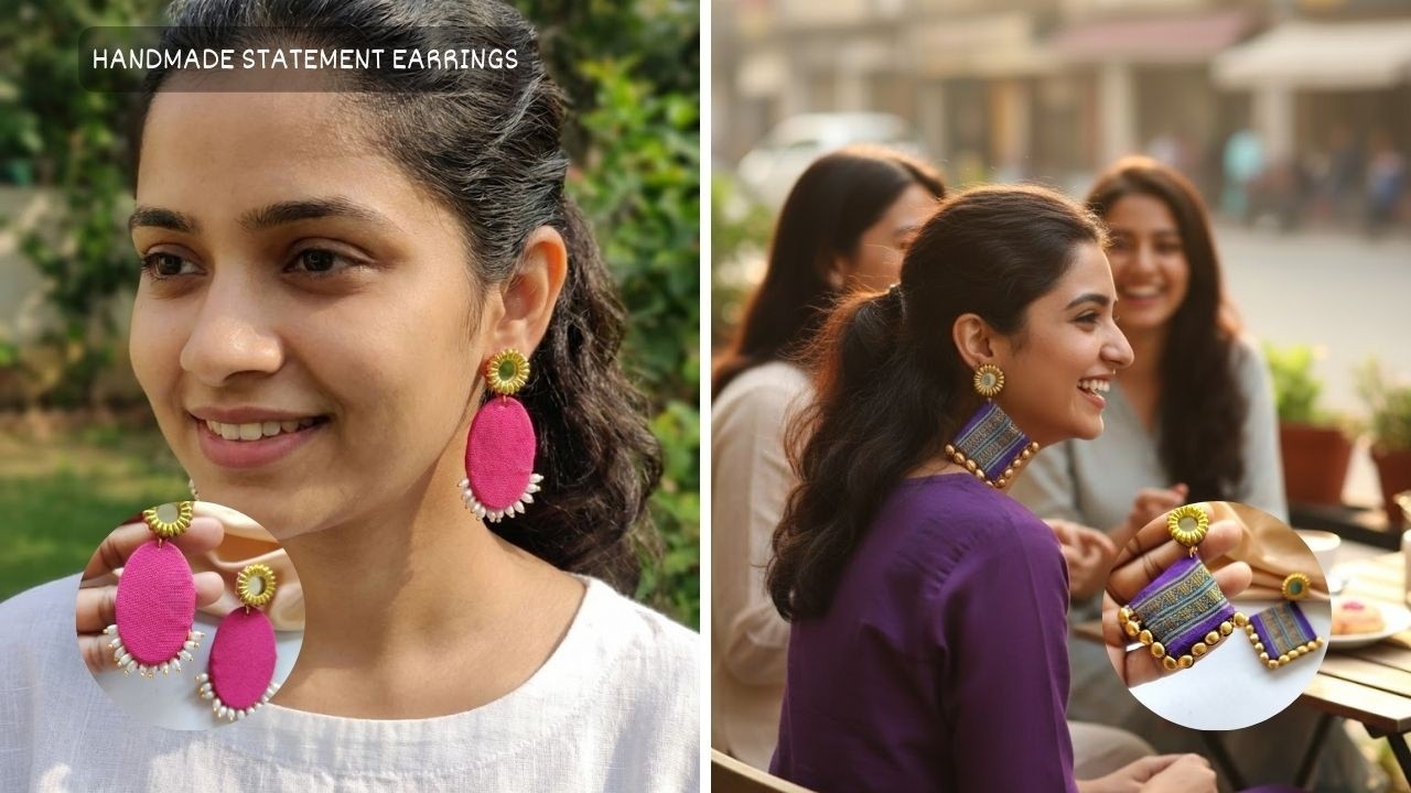 FABRIC JEWELLERY MAKING AT HOME | HANDMADE JEWELRY MAKING EARRINGS