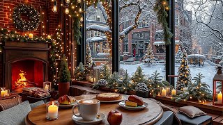 Warm Coffeehouse on a Snowy Winter Day ❄️ Soft Holiday Jazz & Warm Fireplace for Study, Work