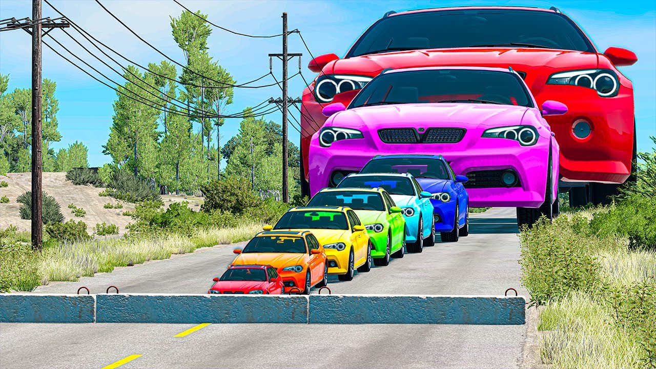 Big & Small Rainbow Cars vs Ledge in BeamNG.Drive