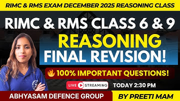 🔴 LIVE | Reasoning Marathon for RIMC & RMS 2025 🔥 | Class 6 & 9 | Last Minute Quick Revision