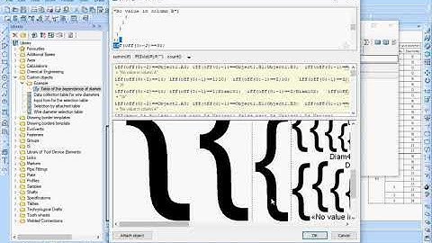 nanocad.Table. Table with a form for selecting parameters